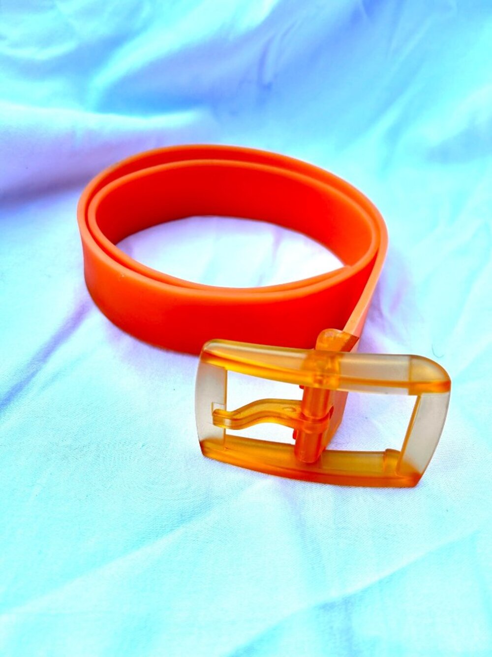 Bright Orange Silicone Belt With Transparent Plastic Buckle - 36.5" Length